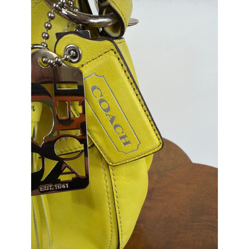 NWT Coach Yellow Leather Crossbody Bag Front Clasp Tassels Silver Hardware Purse - Picture 5 of 13